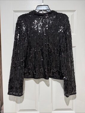 Black Sequin Long-Sleeve Women’s Top